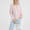 Pink Long Sleeve Lace Insert Blouse