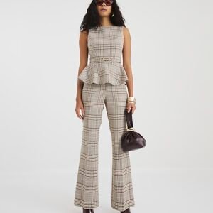 Brown Check Flared Trousers